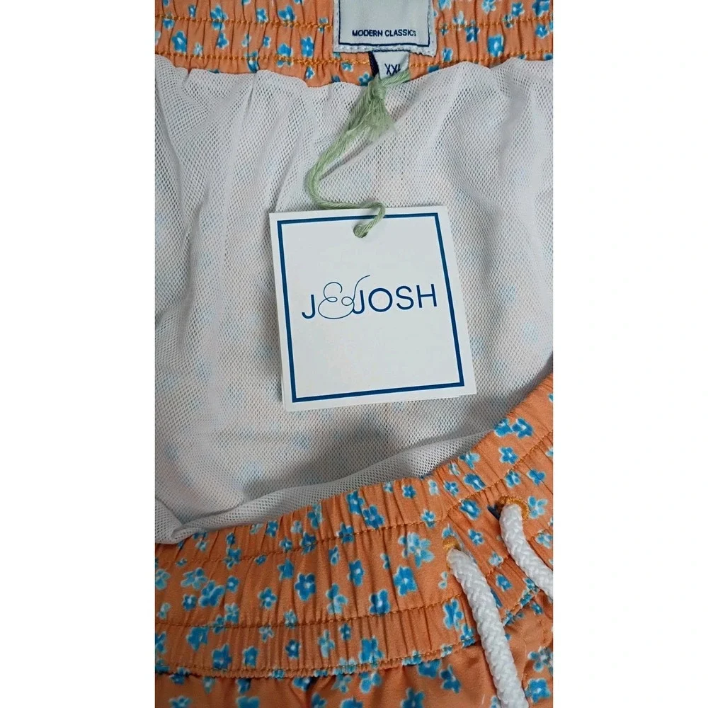 J&Josh Men's Swim Shorts Orange Flowers Luxury Swim Trunks Sz XXL JS26B2307 NWT